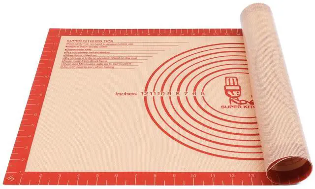 Main image of Non-slip Silicone Pastry Mat Extra Large with Measurements 16''By 26'' for Silicone Baking Mat, Counter Mat, Dough Rolling,Oven Liner,Fondant/Pie Crust By Folksy Super Kitchen Red
