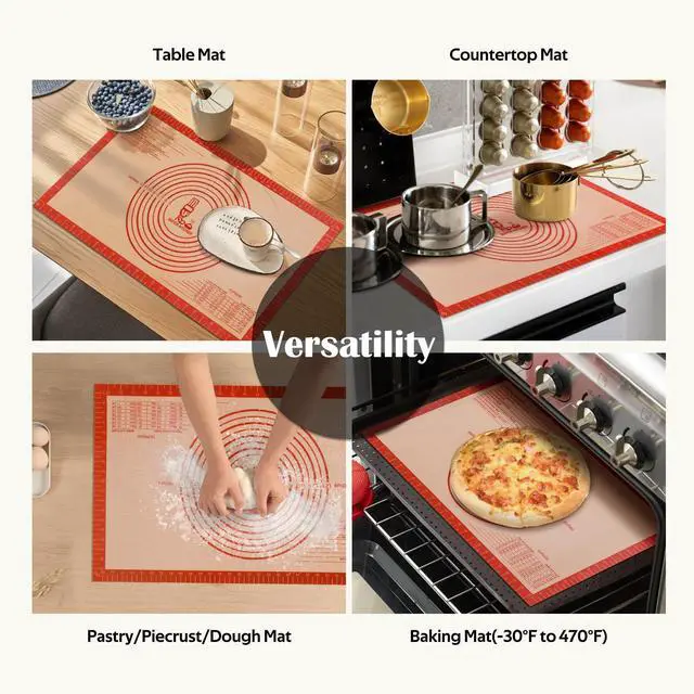 Alt view image 5 of 7 - Non-slip Silicone Pastry Mat Extra Large with Measurements 16''By 26'' for Silicone Baking Mat, Counter Mat, Dough Rolling,Oven Liner,Fondant/Pie Crust By Folksy Super Kitchen Red