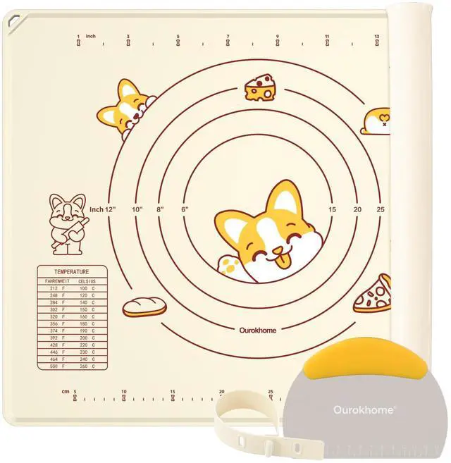 Main image of Silicone Baking Mat Sheet and Pastry Dough Cutter, 0.5 Inch Thick 20'' X 16" BPA free Silicone Rolling Mat, Non-Stick and Anti-Slip, Dishwasher Safe (Beige)
