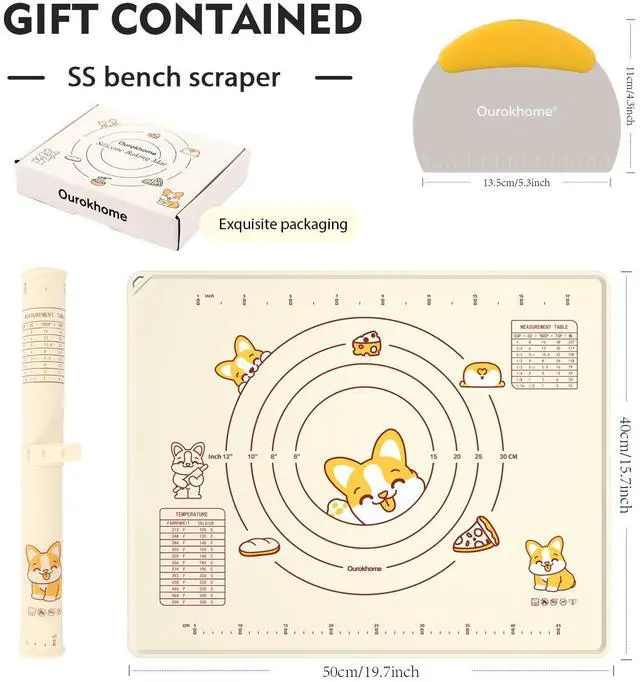 Alt view image 2 of 6 - Silicone Baking Mat Sheet and Pastry Dough Cutter, 0.5 Inch Thick 20'' X 16" BPA free Silicone Rolling Mat, Non-Stick and Anti-Slip, Dishwasher Safe (Beige)