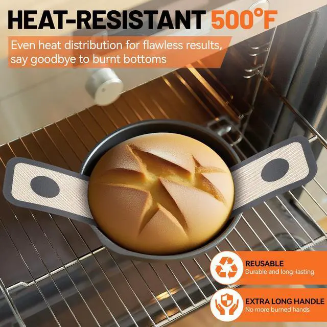 Alt view image 5 of 7 - 2 Pcs Silicone Bread Sling for Dutch Oven, 0.7MM Thickened Heat Resistant to 500°F Non-Stick Baking Mat with Long Handle Easy to Transfer Sourdough Bread, Dutch Oven Liners Baking Supplies