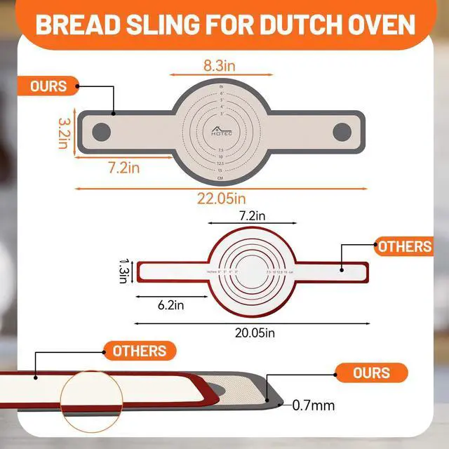 Alt view image 7 of 7 - 2 Pcs Silicone Bread Sling for Dutch Oven, 0.7MM Thickened Heat Resistant to 500°F Non-Stick Baking Mat with Long Handle Easy to Transfer Sourdough Bread, Dutch Oven Liners Baking Supplies