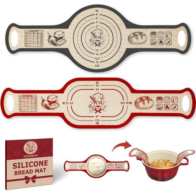 Main image of Silicone Bread Sling for Dutch Oven, 2 PCS Non-Stick Reusable Bread Baking Mats with Long Handles, Seamless Design Easy to Transfer Sourdough Sling Silicone Sourdough Sling Dough (Round Gray/Oval Red)