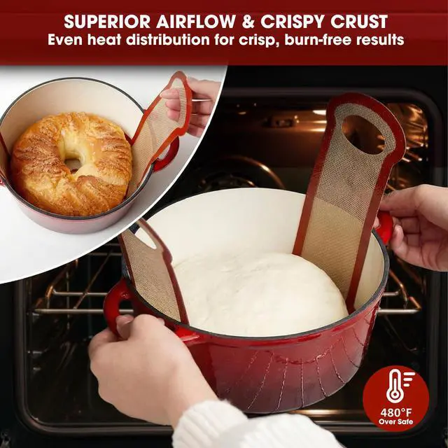 Alt view image 3 of 7 - Silicone Bread Sling for Dutch Oven, 2PCS Non-Stick Reusable Baking Mat with Long Handles, Essentials Bread Making Supplies for Dough Transfer and Loaf Pan Lifter Liner, Set Of Oval & Round