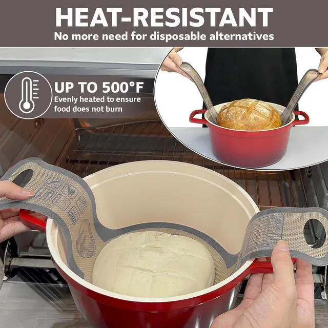 Alt view image 4 of 7 - Silicone Bread Sling for Dutch Oven, 2 PCS Non-Stick Reusable Bread Baking Mats with Long Handles, Seamless Design Easy to Transfer Sourdough Sling Silicone Sourdough Sling Dough (Round Gray/Oval Red)