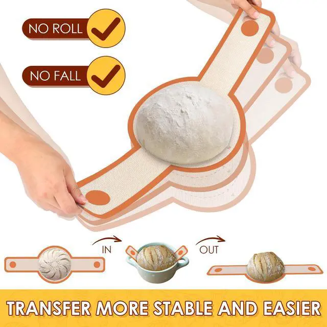 Alt view image 3 of 7 - 2 Pcs Silicone Bread Sling for Dutch Oven, 0.7MM Thickened Heat Resistant to 500°F Non-Stick Baking Mat with Long Handle Easy to Transfer Sourdough Bread, Dutch Oven Liners Baking Supplies