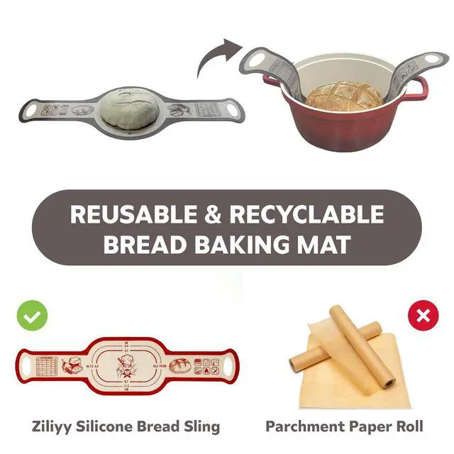 Alt view image 5 of 7 - Silicone Bread Sling for Dutch Oven, 2 PCS Non-Stick Reusable Bread Baking Mats with Long Handles, Seamless Design Easy to Transfer Sourdough Sling Silicone Sourdough Sling Dough (Round Gray/Oval Red)