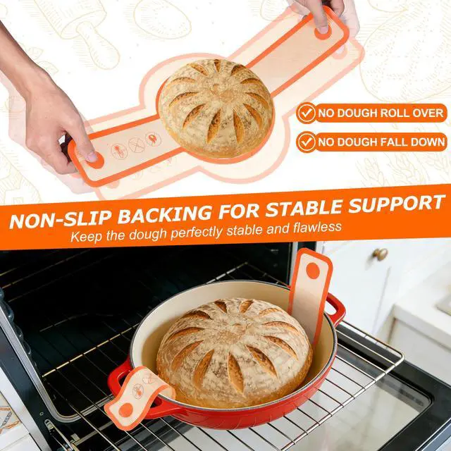 Alt view image 3 of 7 - Silicone Bread Sling for Dutch Oven, 2 PCS Non-Stick & Easy Clean Reusable Silicone Bread Baking Mats with Long Handles, Easy to Transfer Sourdough Bread