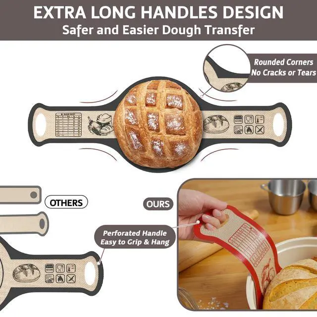 Alt view image 3 of 7 - Silicone Bread Sling for Dutch Oven, 2 PCS Non-Stick Reusable Bread Baking Mats with Long Handles, Seamless Design Easy to Transfer Sourdough Sling Silicone Sourdough Sling Dough (Round Gray/Oval Red)