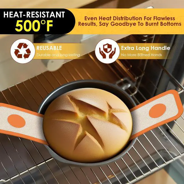 Alt view image 4 of 7 - 2 Pcs Silicone Bread Sling for Dutch Oven, 0.7MM Thickened Heat Resistant to 500°F Non-Stick Baking Mat with Long Handle Easy to Transfer Sourdough Bread, Dutch Oven Liners Baking Supplies