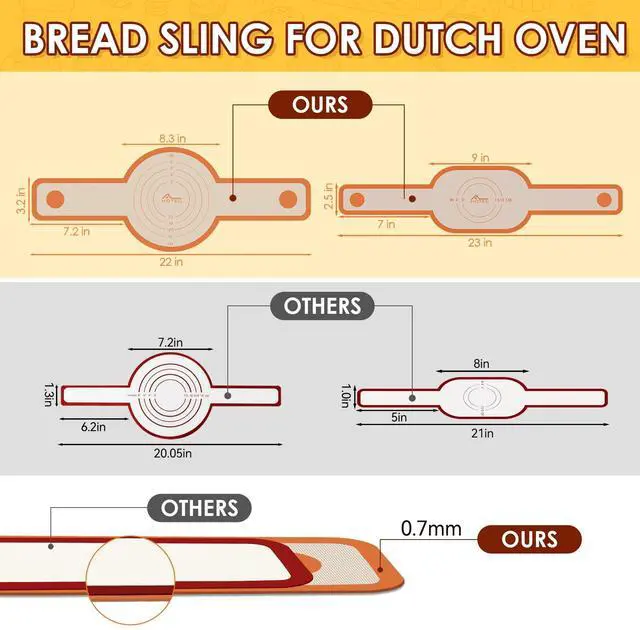 Alt view image 6 of 7 - 2 Pcs Silicone Bread Sling for Dutch Oven, 0.7MM Thickened Heat Resistant to 500°F Non-Stick Baking Mat with Long Handle Easy to Transfer Sourdough Bread, Dutch Oven Liners Baking Supplies