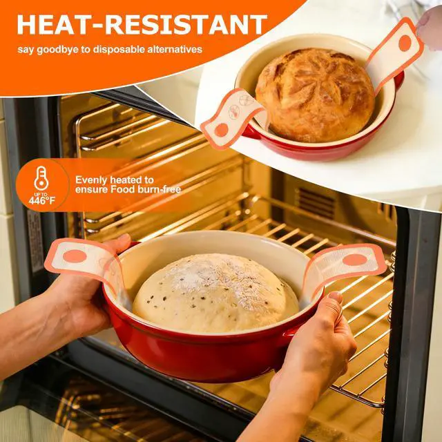 Alt view image 5 of 7 - Silicone Bread Sling for Dutch Oven, 2 PCS Non-Stick & Easy Clean Reusable Silicone Bread Baking Mats with Long Handles, Easy to Transfer Sourdough Bread