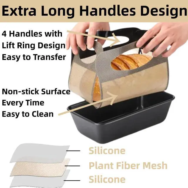 Alt view image 5 of 7 - 2Pcs Reusable Silicone Bread Loaf Pan Liner - Premium Silicone Bread Sling for Dutch Oven, Perfect for Sourdough Baking Mat & Loaf Pans for Baking Bread 9x5