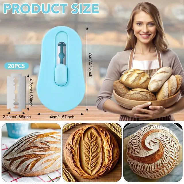 Alt view image 3 of 7 - Bread Lame with Extractable Blade - 20 Razor Blades,Dough Scoring Tool for Sourdough Breads baking & Bread Making Tools-Blue