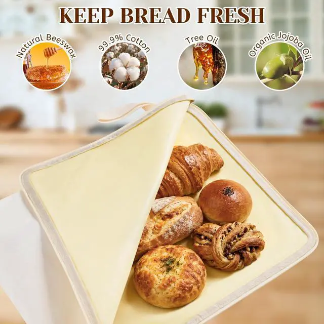 Alt view image 4 of 6 - 2 Pack Beeswax Bread Bags for Homemade Sourdough Reusable Natural Organic Bees Wax Bread Bag 13 × 17in Freezer Storage Friendly with Zipper Seal Design to Keep Fresh