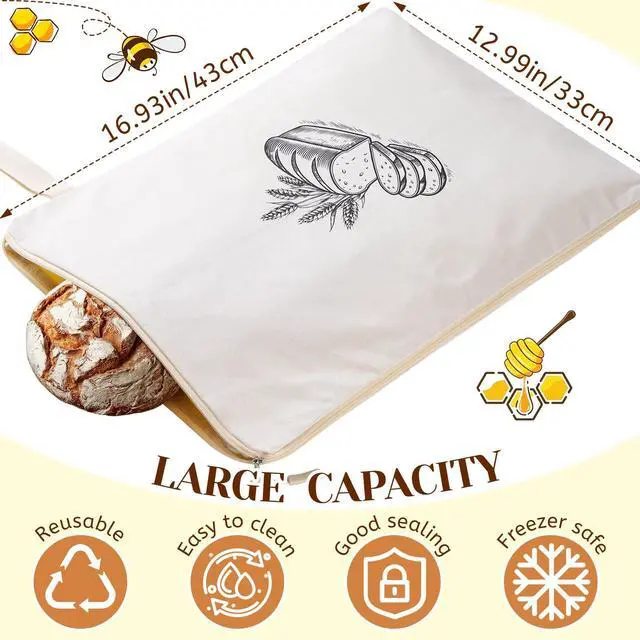 Alt view image 5 of 6 - 2 Pack Beeswax Bread Bags for Homemade Sourdough Reusable Natural Organic Bees Wax Bread Bag 13 × 17in Freezer Storage Friendly with Zipper Seal Design to Keep Fresh