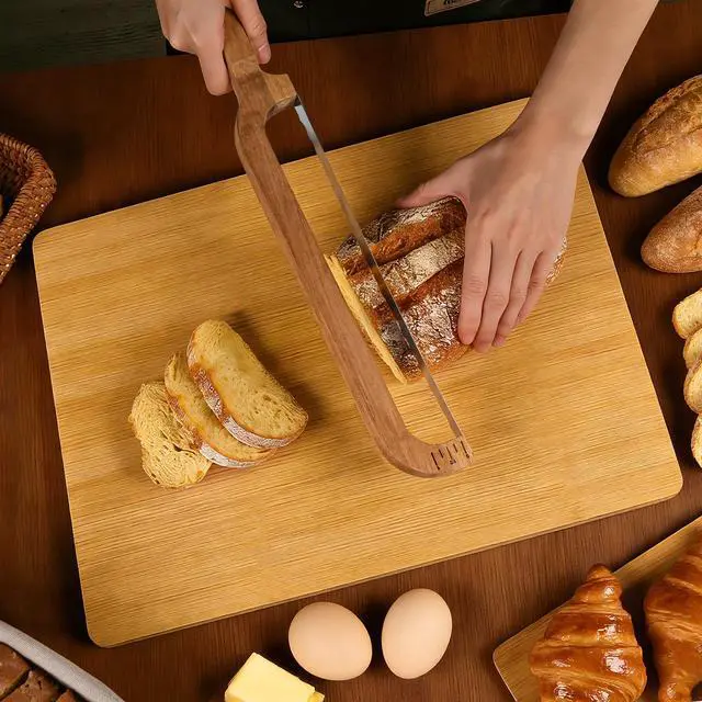 Alt view image 2 of 7 - 16" Wooden Bow Bread Knife with Measuring Scale Fiddle Bow Slicer for Homemade Bread & Sourdough, Serrated Stainless Steel Bread Saw for Artisan Loaves, Bagels & Baguettes