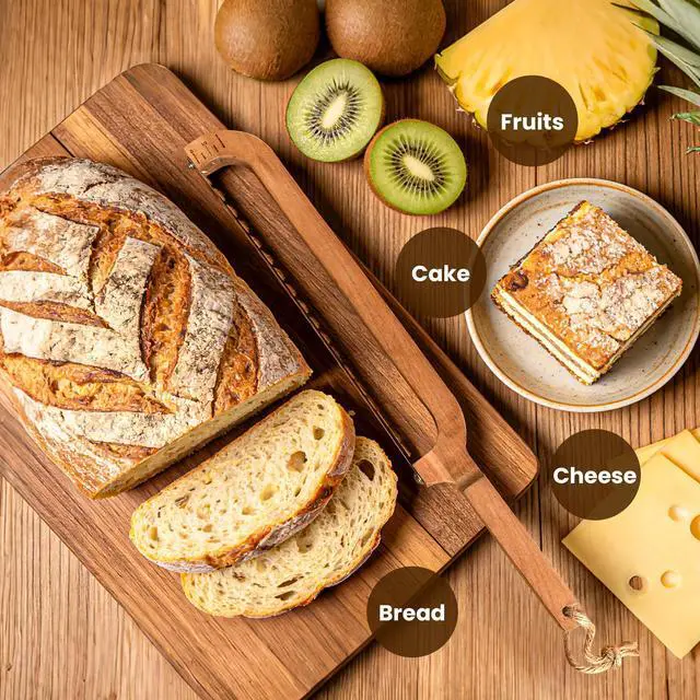Alt view image 7 of 7 - 16" Wooden Bow Bread Knife with Measuring Scale Fiddle Bow Slicer for Homemade Bread & Sourdough, Serrated Stainless Steel Bread Saw for Artisan Loaves, Bagels & Baguettes