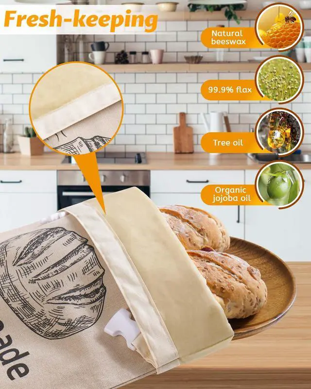 Alt view image 2 of 6 - 1 Pack Beeswax Bread Bags for Sourdough,Reusable Organic Linen Beeswax Bread Bag for Homemade Sourdough 17 x 12.6 Inches Food Storage Cloth Bag Freezer-Friendly & Freshness Preservation
