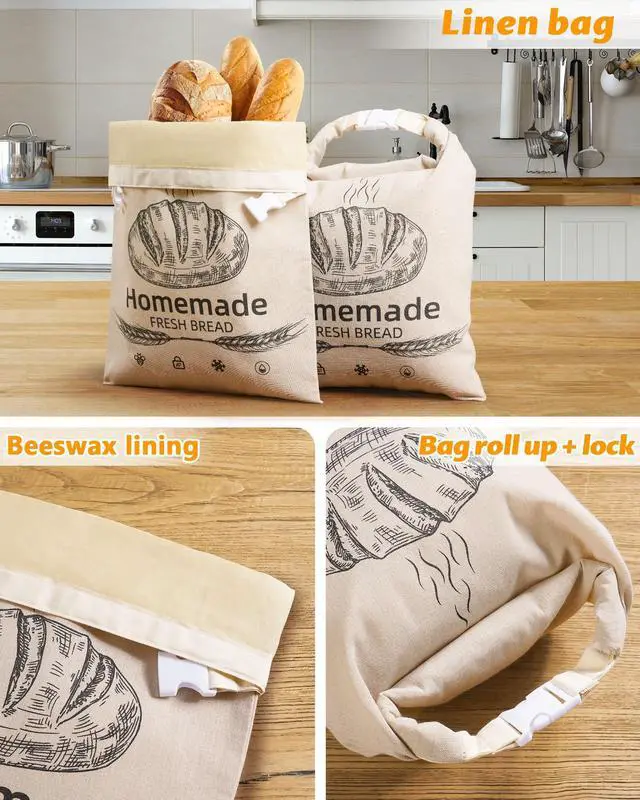 Alt view image 3 of 6 - 1 Pack Beeswax Bread Bags for Sourdough,Reusable Organic Linen Beeswax Bread Bag for Homemade Sourdough 17 x 12.6 Inches Food Storage Cloth Bag Freezer-Friendly & Freshness Preservation