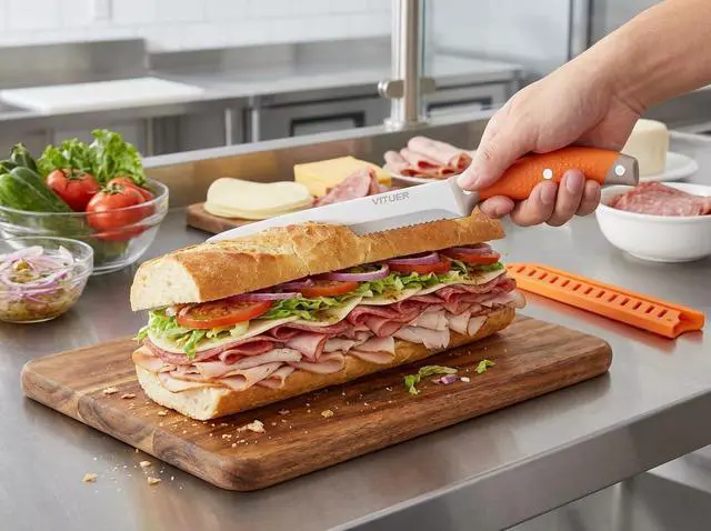 Alt view image 3 of 7 - Bread Knife with Cover, 8 inch Serrated Bread Knife for homemade bread, Bread Cutter Ideal for Slicing Homemade Bread, Bagels, Cake (8-Inch Blade with 5-Inch Handle)