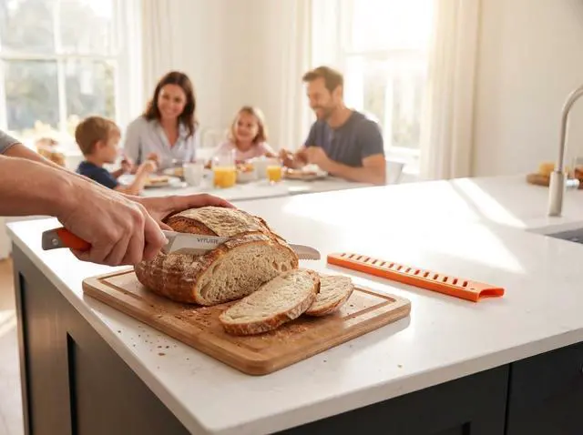 Alt view image 4 of 7 - Bread Knife with Cover, 8 inch Serrated Bread Knife for homemade bread, Bread Cutter Ideal for Slicing Homemade Bread, Bagels, Cake (8-Inch Blade with 5-Inch Handle)