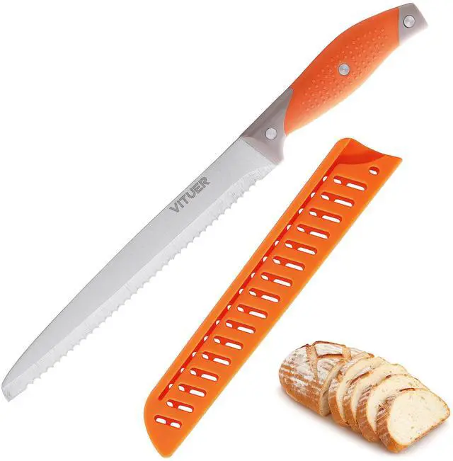 Main image of Bread Knife with Cover, 8 inch Serrated Bread Knife for homemade bread, Bread Cutter Ideal for Slicing Homemade Bread, Bagels, Cake (8-Inch Blade with 5-Inch Handle)