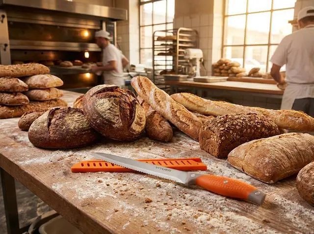 Alt view image 6 of 7 - Bread Knife with Cover, 8 inch Serrated Bread Knife for homemade bread, Bread Cutter Ideal for Slicing Homemade Bread, Bagels, Cake (8-Inch Blade with 5-Inch Handle)