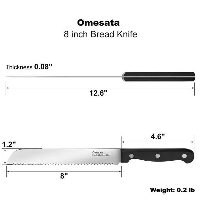 Alt view image 2 of 6 - Bread Knife, Serrated 8 inch Bread Knifes for Homemade Bread Sourdough, Blade Razor Sharp and Wavy Edge from Professional Stainless Steel