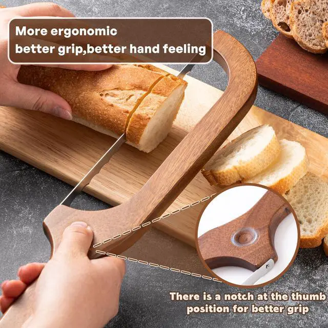 Alt view image 4 of 7 - Bread Knife for Homemade Bread, 14.5" Wooden Sourdough Bread Knife, Sourdough Bread Slicer, Bow Design, Easy to Cut Into Uniform Thin Slices, Bread Saw for Cutting Sourdough Bread, Bagel, Baguette Etc