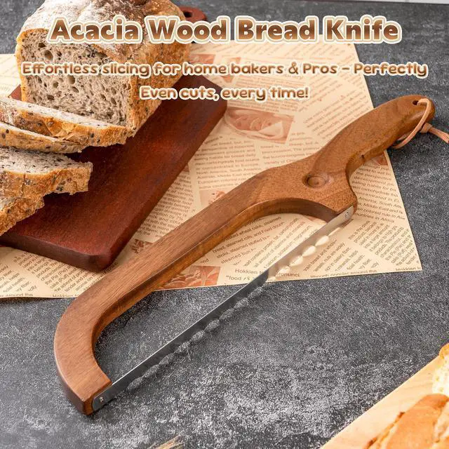 Alt view image 2 of 7 - Bread Knife for Homemade Bread, 14.5" Wooden Sourdough Bread Knife, Sourdough Bread Slicer, Bow Design, Easy to Cut Into Uniform Thin Slices, Bread Saw for Cutting Sourdough Bread, Bagel, Baguette Etc