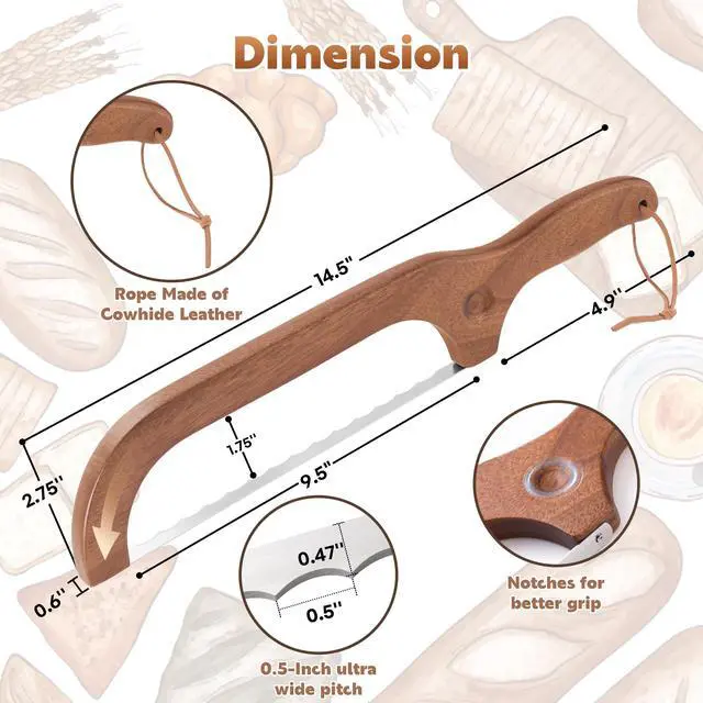 Alt view image 5 of 7 - Bread Knife for Homemade Bread, 14.5" Wooden Sourdough Bread Knife, Sourdough Bread Slicer, Bow Design, Easy to Cut Into Uniform Thin Slices, Bread Saw for Cutting Sourdough Bread, Bagel, Baguette Etc