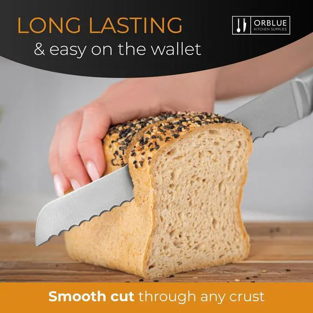 Alt view image 2 of 7 - Serrated Bread Knife with Upgraded Stainless Steel Razor Sharp Wavy Edge - Bread Cutter Ideal for Slicing Homemade Bagels, Cake (8-Inch Blade with 5-Inch Handle)
