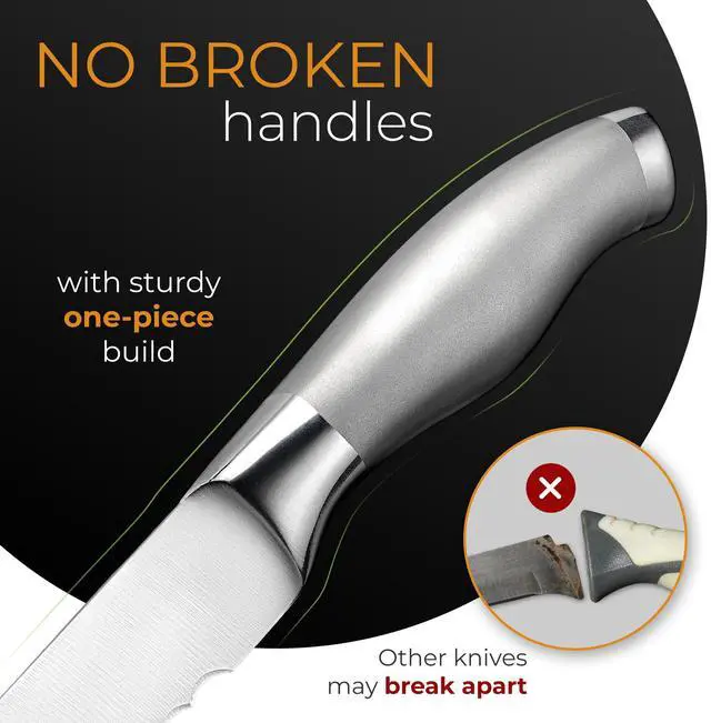 Alt view image 3 of 7 - Serrated Bread Knife with Upgraded Stainless Steel Razor Sharp Wavy Edge - Bread Cutter Ideal for Slicing Homemade Bagels, Cake (8-Inch Blade with 5-Inch Handle)