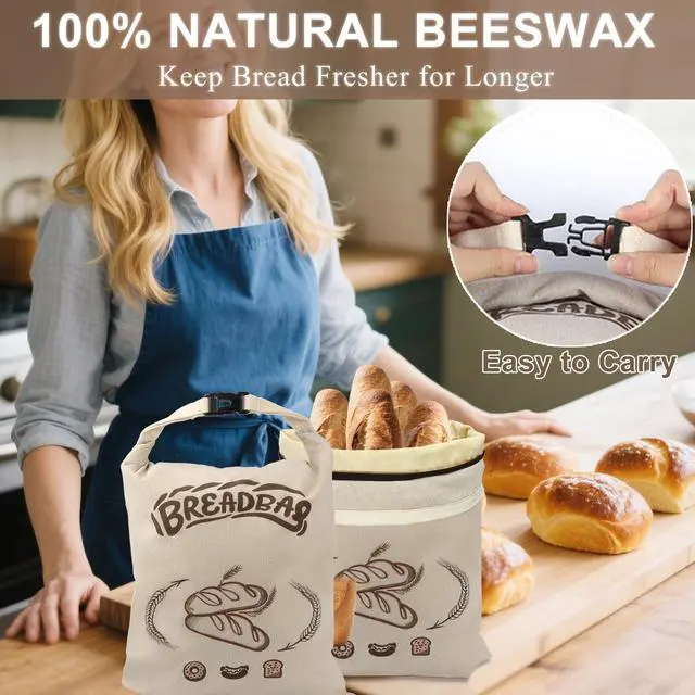 Alt view image 4 of 6 - Beeswax Bread Bags for Sourdough, Large Size Sourdough Bread Bags with Beeswax to Keep Freshness Longer, Washable and Reusable Sourdough Storage Bag (2 Pack) (Beige)