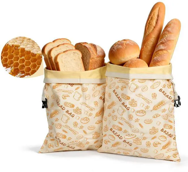 Main image of 2 Pack Beeswax Bread Bags for Sourdough Homemade Bread, Reusable Organic Cotton Lining with Natural Beeswax, XL Bread Storage Bags, Keep Fresh 13×17 Inches, Sourdough Bread Bags Homesteading Essential