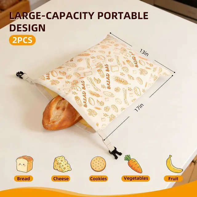Alt view image 2 of 7 - 2 Pack Beeswax Bread Bags for Sourdough Homemade Bread, Reusable Organic Cotton Lining with Natural Beeswax, XL Bread Storage Bags, Keep Fresh 13×17 Inches, Sourdough Bread Bags Homesteading Essential