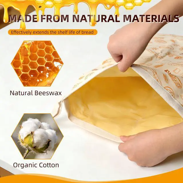 Alt view image 3 of 7 - 2 Pack Beeswax Bread Bags for Sourdough Homemade Bread, Reusable Organic Cotton Lining with Natural Beeswax, XL Bread Storage Bags, Keep Fresh 13×17 Inches, Sourdough Bread Bags Homesteading Essential