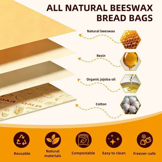 Alt view image 4 of 7 - 2 Pack Beeswax Bread Bags for Sourdough Homemade Bread, Reusable Organic Cotton Lining with Natural Beeswax, XL Bread Storage Bags, Keep Fresh 13×17 Inches, Sourdough Bread Bags Homesteading Essential