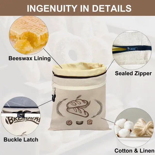 Alt view image 3 of 6 - Beeswax Bread Bags for Sourdough, Large Size Sourdough Bread Bags with Beeswax to Keep Freshness Longer, Washable and Reusable Sourdough Storage Bag (2 Pack) (Beige)