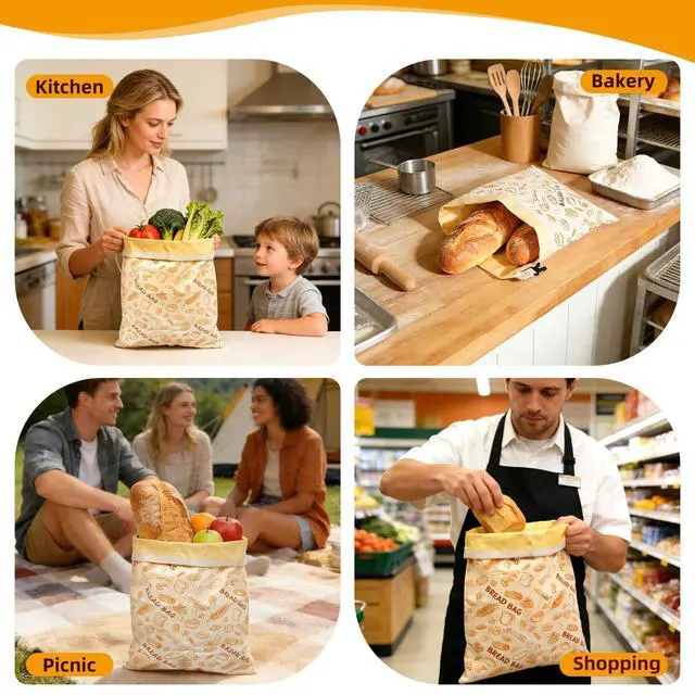 Alt view image 6 of 7 - 2 Pack Beeswax Bread Bags for Sourdough Homemade Bread, Reusable Organic Cotton Lining with Natural Beeswax, XL Bread Storage Bags, Keep Fresh 13×17 Inches, Sourdough Bread Bags Homesteading Essential
