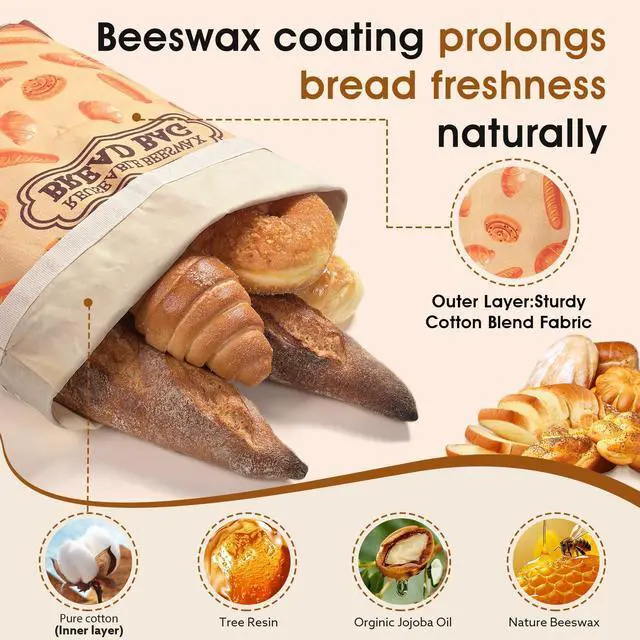 Alt view image 2 of 6 - 1 Pack Beeswax Bread Bags for Sourdough Homemade Bread, XL Cotton Lining Sourdough Reusable Natural Beeswax Bread Storage Bag, Keep Fresh and Upgraded Large Capacity Portable-17 x 12.6 Inches