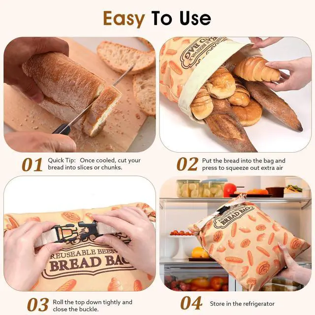 Alt view image 4 of 6 - 1 Pack Beeswax Bread Bags for Sourdough Homemade Bread, XL Cotton Lining Sourdough Reusable Natural Beeswax Bread Storage Bag, Keep Fresh and Upgraded Large Capacity Portable-17 x 12.6 Inches