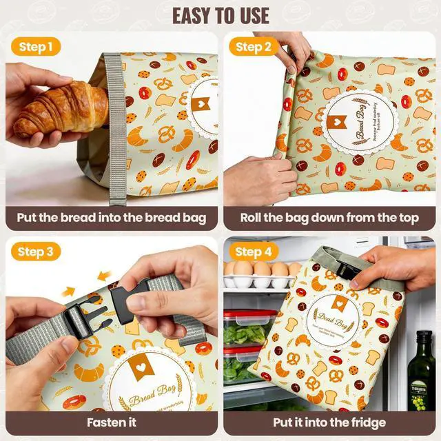 Alt view image 6 of 7 - 2 Pack Bread Bags for Homemade Bread, 17"×13" Reusable Bread Bag for Fresh Keeping with Lining & Zipper, Freezer Safe & BPA Free, Gift Giving (Green & Yellow)