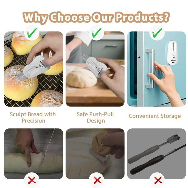 Alt view image 3 of 7 - Premium Magnetic Bread Lame & Versatile Bread Scoring Tool - Professional Sourdough Scoring Tool and Lame Bread Tool with 10 Razor Blades & Scoring Patterns Booklet (light gray)