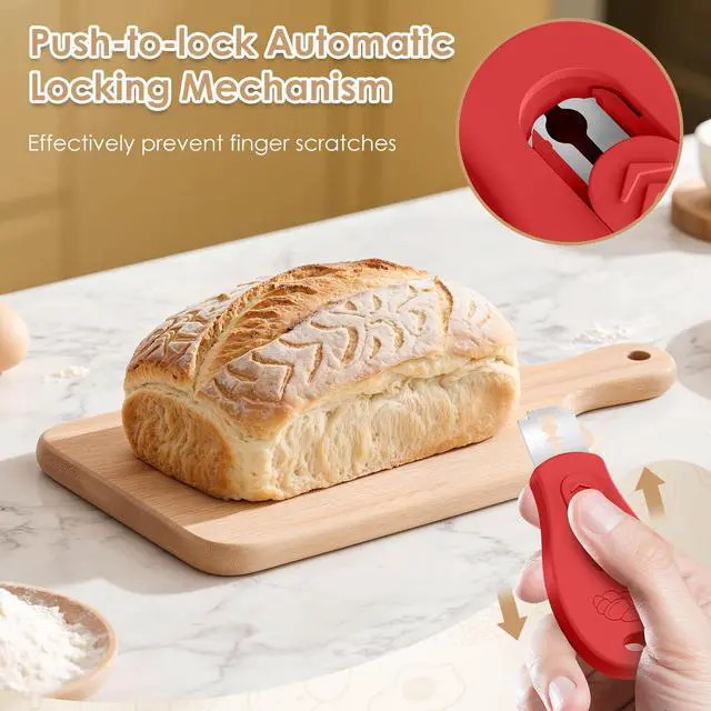 Alt view image 5 of 6 - Bread Lame Sourdough Scoring Tool, Extractable & Magnetic Bread Scoring Tool, Scoring Knife for Bread Baking, Bread Razor for Homemade Bread, Sourdough Scorer Tool, Includes 5 Razor Blades-Red