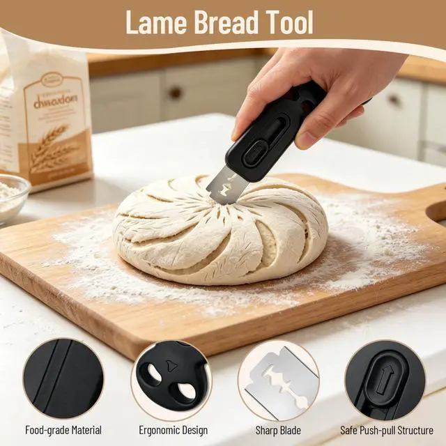 Alt view image 4 of 7 - Sourdough Scoring Tool,Extractable Magnetic Bread Lame Dough Scoring Tool with 35 Replaceable Blades,Sourdough Bread Baking and Bread Making Tools(Black)