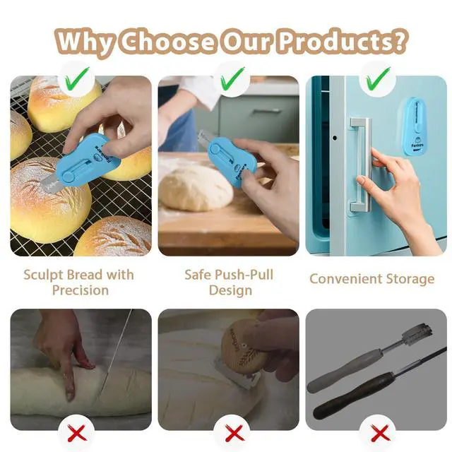 Alt view image 4 of 7 - Professional Bread Lame,Upgraded Extractable & Magnetic Bread Lame Dough Scoring Tool,Premium Sourdough scoring tool for Sourdough Bread baking & Bread Making Tools,Includes 10 Razor Blades (Blue)