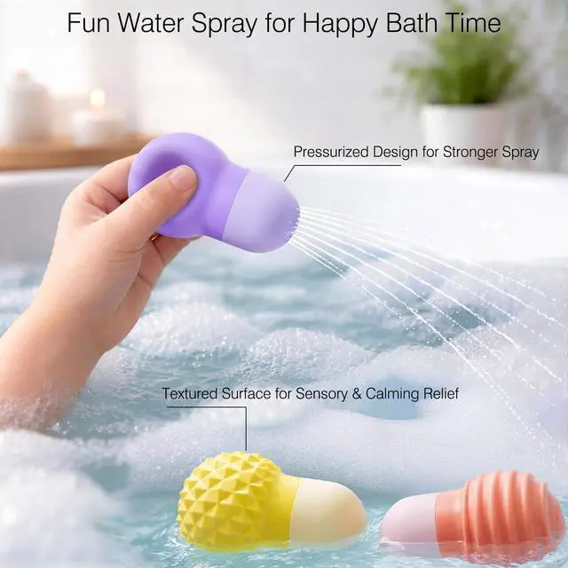 Alt view image 2 of 7 - Sensory Squeezing Water Bath Toys for Toddlers,3PCS Bath Tub Pool Floating Toys for Babies Kids 1-3Textured Fidget Toys Stocking Stuffers Gifts for Boys Girls 18+ Months