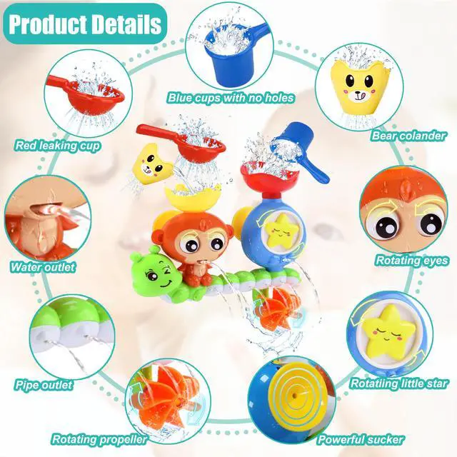 Alt view image 5 of 6 - Bath Toys for Kids Ages 1-3 Toddler Bath Toys for Babies 1 2 3 Year Old Boys Girls Water Bathing Tub Toy for 12 18 Months Infant with Cups